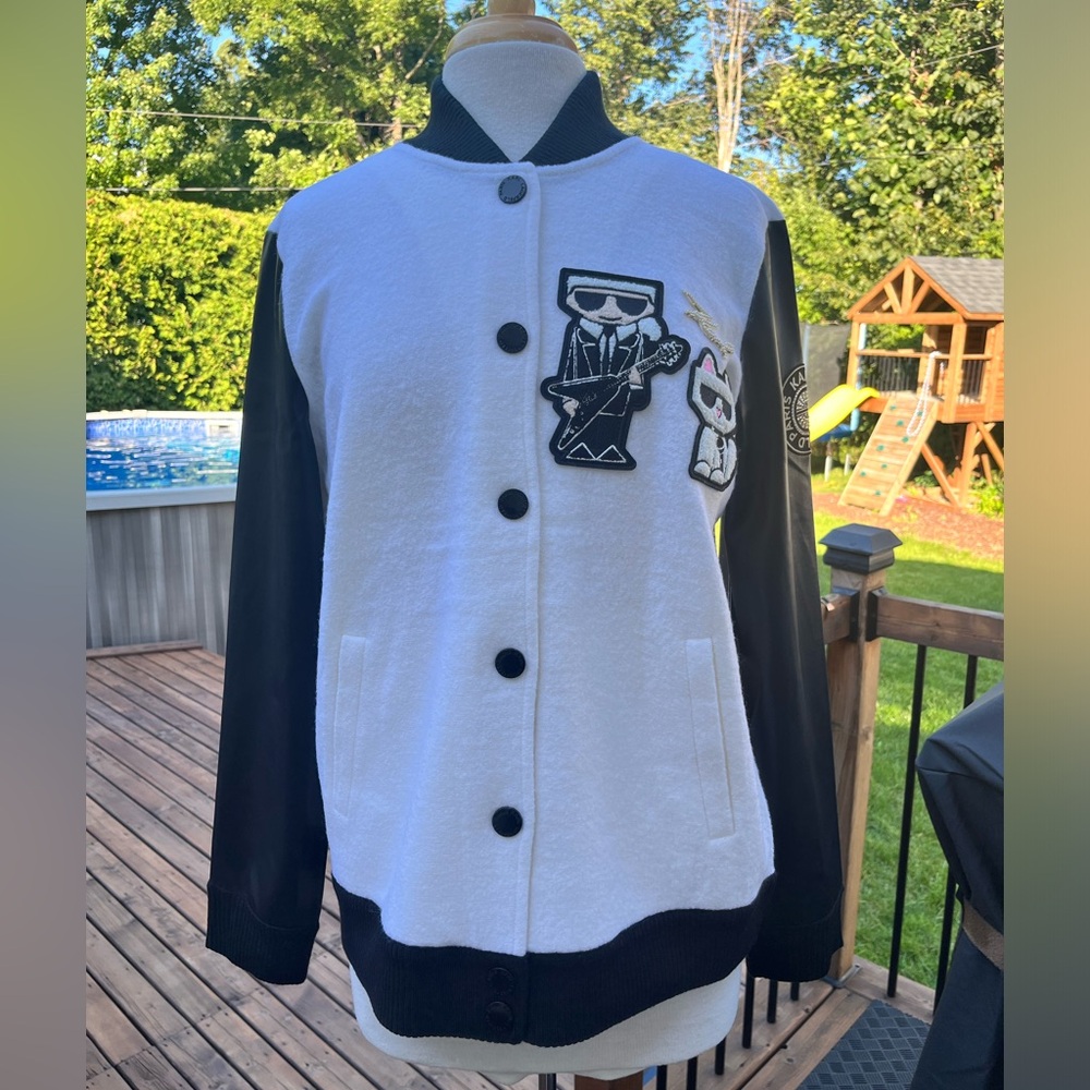 Karl Lagerfeld Black Leather Patch Jacket
